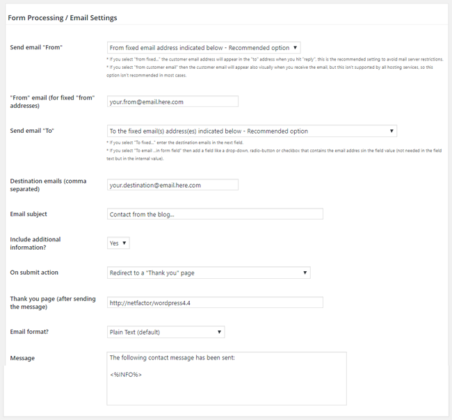Form Processing/Email Settings