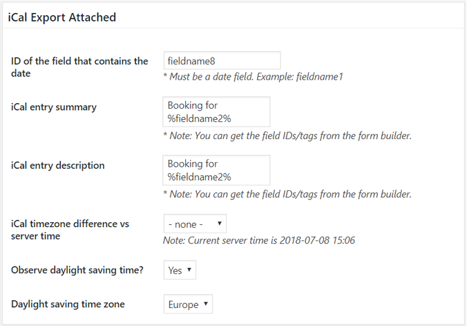add email dates to ical